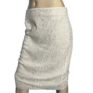 Donna Karan Womens Size M Cream Ivory Gold Sequin Stretchy Pencil Straight Skirt